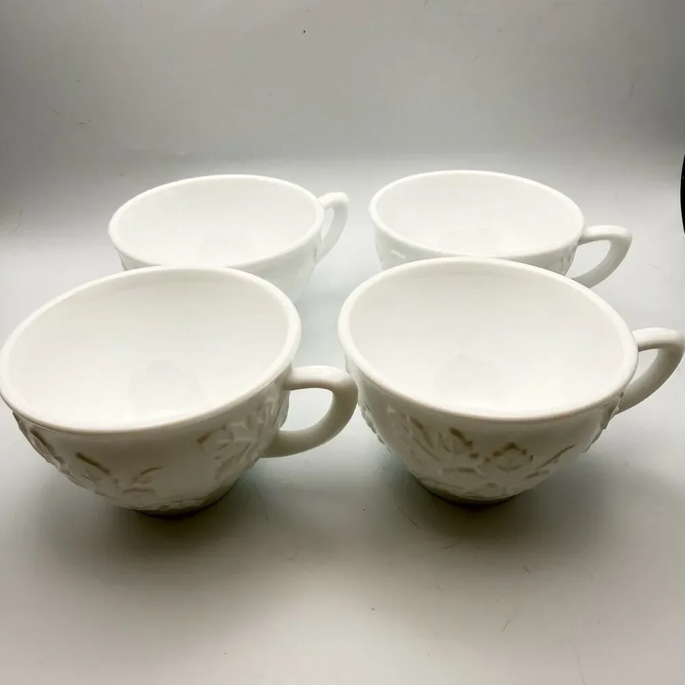 Vintage Indiana Glass Colony Harvest Milk Glass Tea Set of 4 - White Grape 8pc